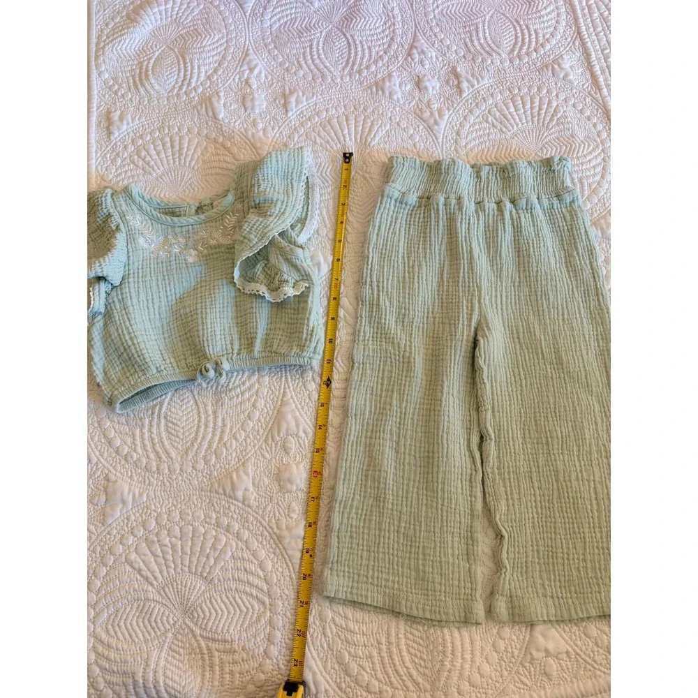 Little Girls Matching Waffle Knit Pant Set, Rachel Zoe, Green White, Size 4T